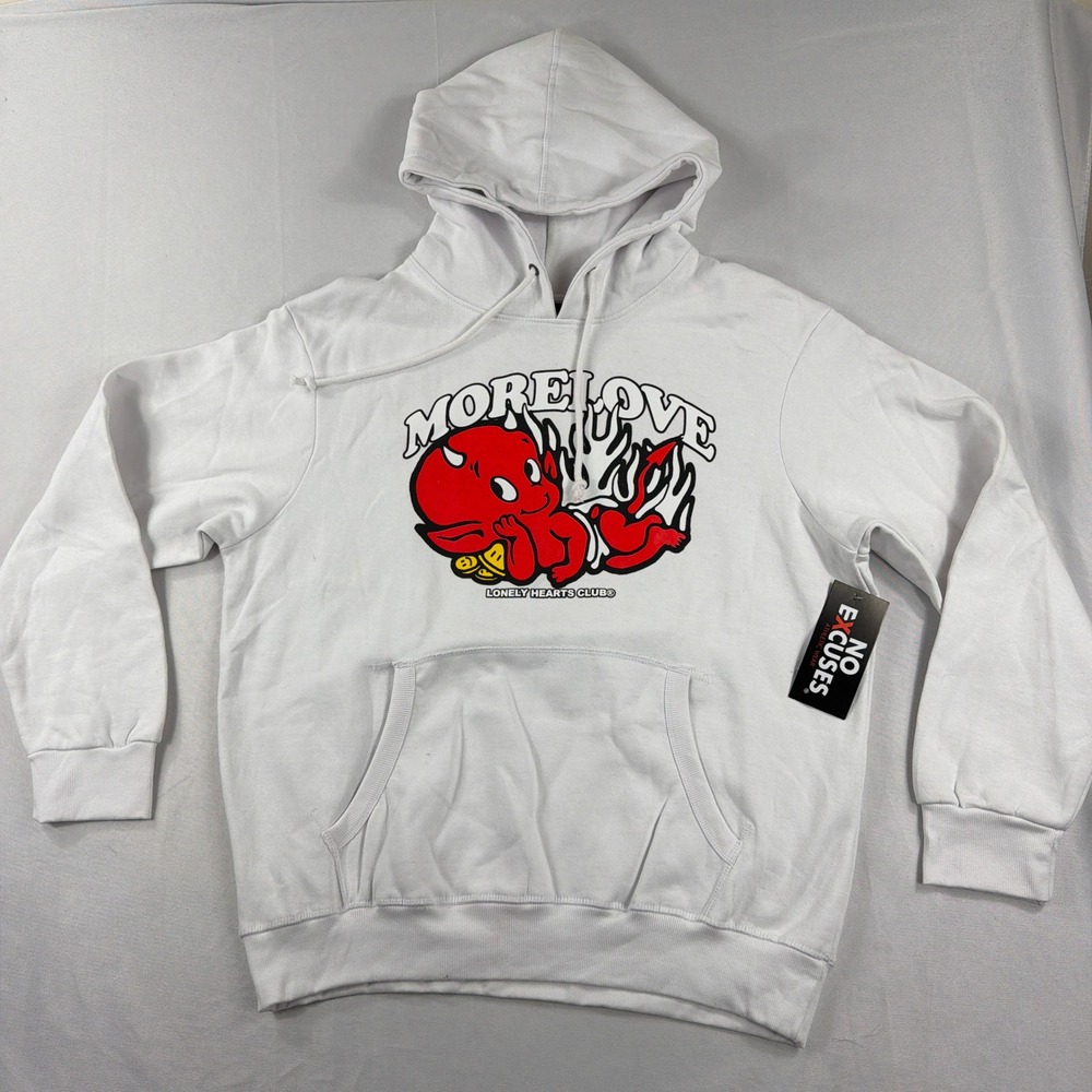 No Excuses Hoodie More Love‎ Devil Graphic Streetwear NWT White 2XL Men